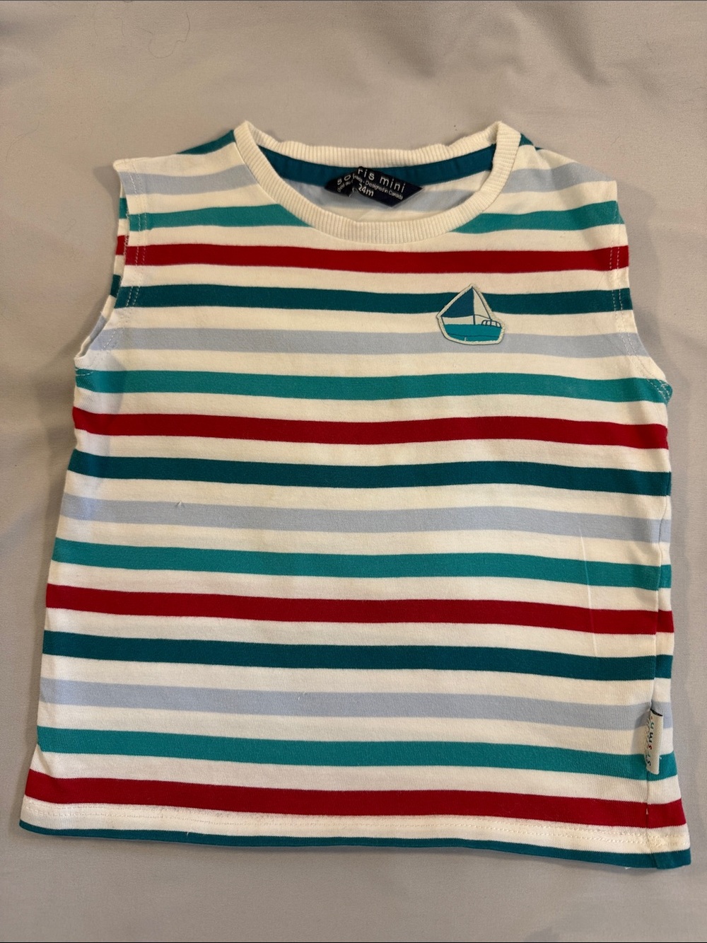 Souris Mini Striped Sailboat Tank Top - Mini Boden - White, Teal & Red